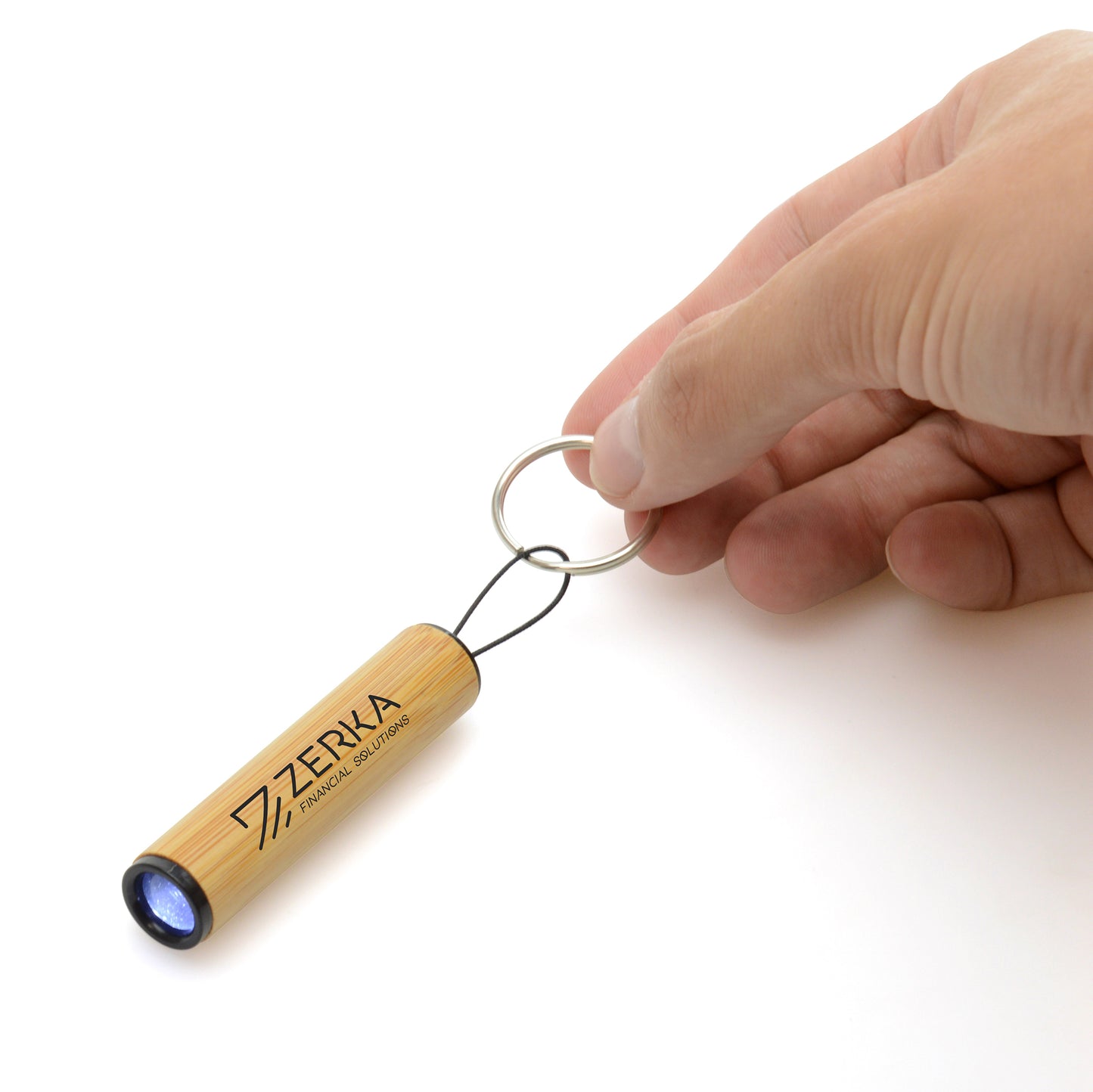 BEAM PROMOTIONAL BAMBOO AND PLASTIC LED TORCH KEYRING