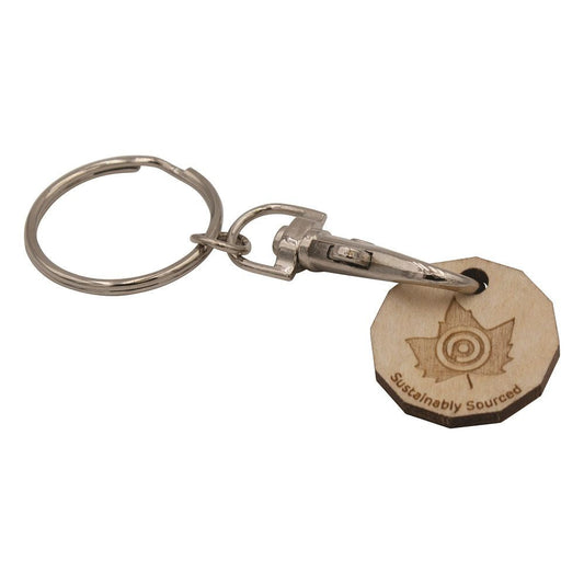 Wooden Engraved Trolley Coin Keyring1 Side logo printed